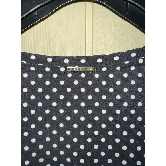 Polka Dot 2X Tunic Tank Top Anne Klein Asymmetrical Hem Black White Drape Vents - Picture 2 of 7